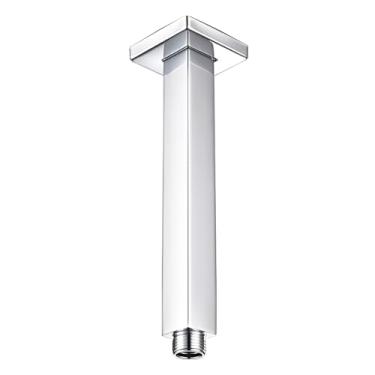 Imagem de Chinflly Braço de chuveiro de 20 cm com flange, braço de chuveiro quadrado montado no teto 1/2 NPT extensão de braço de cabeça de chuveiro de chuva reto, prata