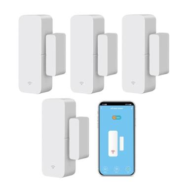 Imagem de SENCKIT Sensor De Porta E Janela Wi-Fi: Contato Inteligente, Detector Magnético Abertura Sem Fio Com Alertas Notificação Gratuitos, Compatível Alexa Google Assistant (Pacote 4)