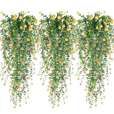 Imagem de Flores artificiais para pendurar, 3 peças de plantas falsas, videiras artificiais para ambientes externos, videira de hera falsa, resistente a UV, plantas falsas que não desbotam para decoração