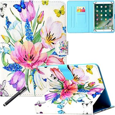 Imagem de Capa universal para tablet de 7,9 a 8,5 polegadas, capa fólio de couro PU NewShine para iPad Mini 1/2/3/4, Galaxy Tab 3/4/Note 8.0, Amazon Kindle Fire HD/HDX 8.0 e outros modelos de 20.3 cm - flor da