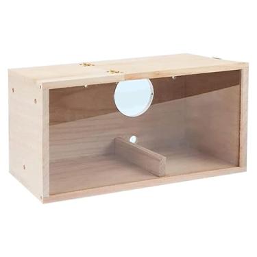 Imagem de predolo Abrigo de madeira para aves, estrutura de reprodução para chapins, espaço rústico para descanso em jardim, Abertura à Esquerda