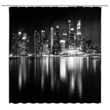 Imagem de Paisagem Cortina de Chuveiro Cidade Ponte Edifício Cortinas de Banho Retro Preto Branco Foto Decorações de Banheiro Cortina,7445G,L90xA180cm