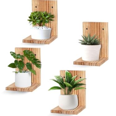 Imagem de Prateleiras de parede pequenas, prateleira alta flutuante, mini bordas de madeira, conjunto de 4 peças, decoração interna para sala de estar, quarto, banheiro, cozinha, escritório, 14 x 15 x 19 cm,