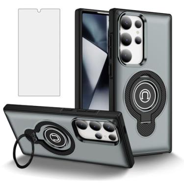 Imagem de Asuwish Capa de celular para Samsung Galaxy S24 Ultra 5G com protetor de tela de vidro temperado Suporte magnético fino suporte rígido híbrido capa de celular de borracha robusta S24Ultra 24S S 24