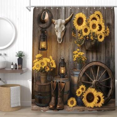 Imagem de YSSFAV Cortina de chuveiro caubói ocidental porta celeiro casa de fazenda sudoeste país botas de cowboy floral rústico tema sudoeste decoração de banheiro conjunto de cortinas com ganchos, 177,8 cm L