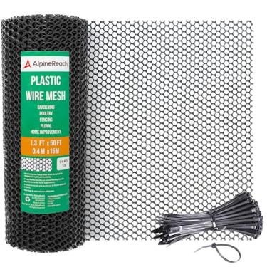 Imagem de AlpineReach Rolo de cerca de tela de arame de plástico de 4 m x 15 m (39,9 cm x 1,524 cm) com laços de zíper - ideal para aves, cães, barreira de coelho e jardinagem, malha de frango durável, cerca