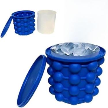 Imagem de Balde de Gelo em Silicone, Recipiente Térmico com Tampa, Azul