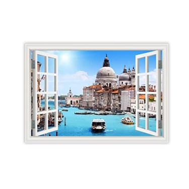 Imagem de Impressão em tela para parede janela grande canal de Veneza feriado 3D janela falsa vista paisagem paisagem paisagem imagem impressão em tela arte de parede para sala de estar 80 x 120 cm 31 x 47 pol