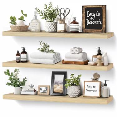 Imagem de ABSWHLM Pacote com 3 prateleiras de parede flutuantes – Prateleiras de madeira rústicas de 61 cm para armazenamento e decoração, fácil instalação para sala de estar, quarto e cozinha
