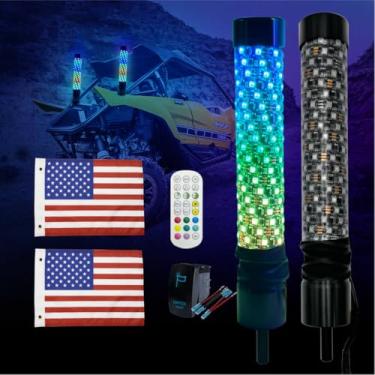 Imagem de cezelux Pacote Com 2 Luzes De Chicote De 1 Pé Para Utv Atv Com Aplicativo E Controle Remoto, Interruptor Basculante, Antena Led Espiral Rgb Mais Brilhante Com Iluminação De Perseguição Para Caminhão