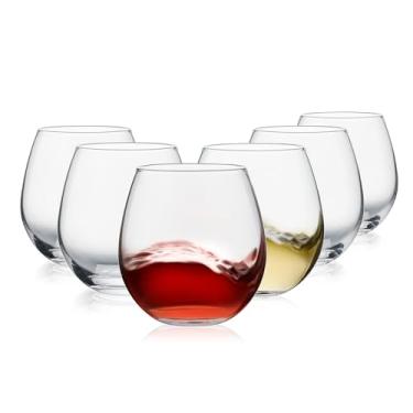 Imagem de OUWO Conjunto de 6 taças de vinho sem haste para uso diário, casamento, aniversários, presente de inauguração, hospedagem, bar em casa, festa noturna (transparente)