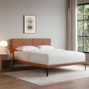 Imagem de Estrutura Queen para Cama Japonesa Ninho Eiffel com Cabeceira Almofada Linho Telha