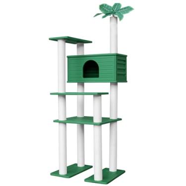 Imagem de MAOHEGOU Torre de árvore para gatos à prova de intempéries ao ar livre, com vários níveis, condomínio grande para gatos com placa de PVC e postes para arranhar gatos, para ambientes externos e