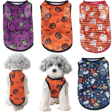 Imagem de Yaopelky Pacote com 4 camisetas para cães de Halloween com estampa de fantasma de abóbora para cães pequenos, médios e gatos (Halloween, P (0,9-2 kg))