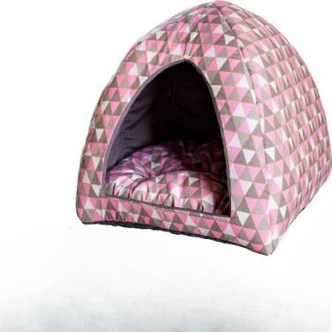 Imagem de Cama Caminha Toca Iglu Pet Cachorro Gato Conforto Qualidade M Luxo (Geométrica Rosa)