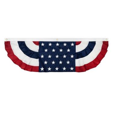 Imagem de JRED Bandeiras americanas de 1,5 x 5 pés, 2025 novas bandeiras de leque plissadas dos EUA, bandeira bordada patriótica vermelha, branca e azul, para decoração interna e externa do dia da memória de 4