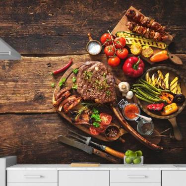 Imagem de Papel de Parede Carne Churrasco Madeira Sala Painel - 193pcp - Allodi