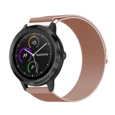 Imagem de Pulseira de Aço Milanese loop Marca 123Smart Compativel com GT2 46mm GT3 46mm GT4 46mm GT Runner 46mm Venu 2 45mm Venu 3 45mm Vivoactive4 45mm Vivoacitive5 45mm Forenrunner 255 46mm Forenrunner 255 Music 46mm Forerunner 745 Forerunner 945 (22mm, Gold rose)