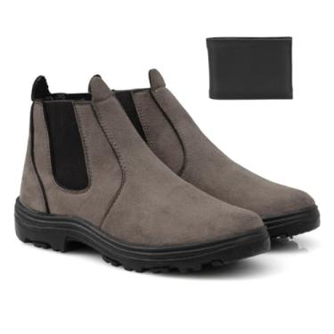 Imagem de Bota Botina Chelsea Couro Camurça Confortável Dia A Dia Trabalho Segurança Ultra Leve + Carteira (Cinza, Padrão, BR, Adulto, Numérico, 39)