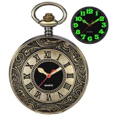 Imagem de Tiong Relógio de bolso masculino com cobertura lisa, números arábicos luminosos, mostrador preto, relógio de bolso com corrente, BS-new01, Tendência