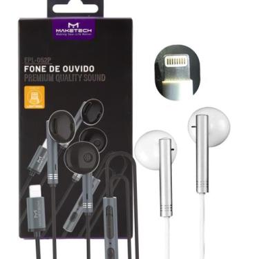 Imagem de Fone De Ouvido Com Fio Lightning Para Com Microfone - Maketech, Branco