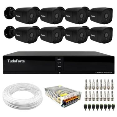 Imagem de Kit 8 Câmeras Bullet Black Tudo Forte TF 2020 B Full HD 1080p com Visão Noturna 20M Proteção IP66 + DVR Tudo Forte TFHDX 3308 8 Canais
