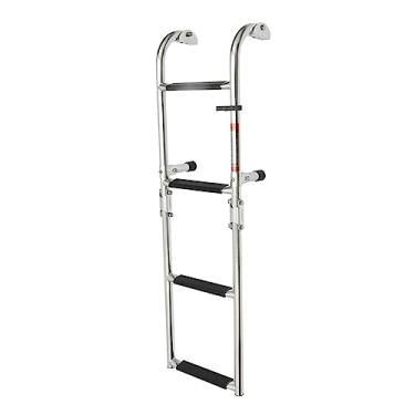 Imagem de Escada telescópica para barco com 4 degraus, escada de embarque, aço inoxidável, telescópica, dobrável, escada, para barco marinho, iate, piscina, piscina