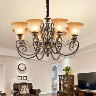Imagem de Ustre E Lâmpada Pendente LED De Luxo: Estilo Retro Americano Com Toque Europeu, Ideal Para Sala De Estar, Restaurante, Quarto, Estudo, Villa, Hotel E Café (D 8 Luzes)