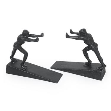 Imagem de DreamsEden Batente de porta masculino forte de ferro fundido, conjunto de 2 batentes de porta rústicos resistentes à prova de vento de metal vintage decorativo masculino com cunha de porta