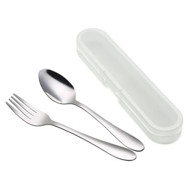 Imagem de Conjunto de talheres infantis VANRA de 3 peças, conjunto de talheres de aço inoxidável 18/10, conjunto de talheres de prata, utensílios de jantar para crianças pequenas (acabamento cromado), Prata, 1 Fork + 1 Spoon