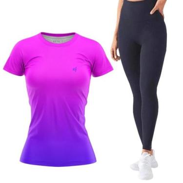 Imagem de Kit Conjunto Blusa Feminina Academia Dry Legging Moda Fitness Caminhad