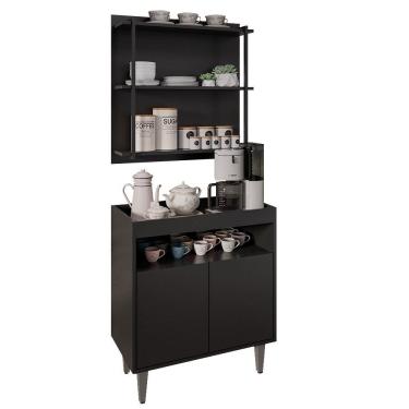 Imagem de Aparador Cantinho do Café e Painel 3 Prateleiras Flora M24 Preto - Mpozenato