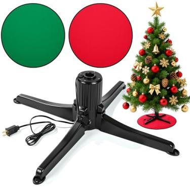 Imagem de Hortsun Suporte giratório de árvore de Natal de 360 graus com tapete reversível de 7 m para árvore de até 2,3 m, suporte giratório para árvores de Natal com 2 configurações de diâmetro do porta-malas
