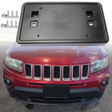 Imagem de FASTCHE Suporte de moldura de placa de identificação de carro para para-choque dianteiro compatível com Jeep Compass 2011 2012 2013 2014 2015 2016 2017 Jeep Compass moldura de placa de licença frontal
