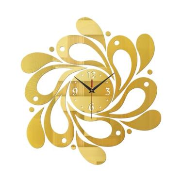 Imagem de Fenteer Relógio de parede silencioso com adesivos espelhados, relógio de parede decorativo criativo nórdico para berçário de fazenda, sala de estar, Ouro