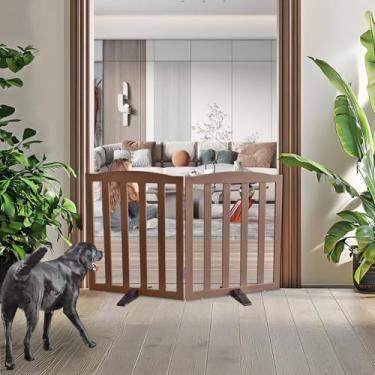 Imagem de ZJSF Portão interno dobrável independente para casa, portões longos de madeira para animais de estimação, cerca para escadas, portões de filhotes de cachorro para corredores, portão de cachorro, pés