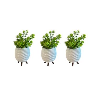 Imagem de Kit com 3 Vasinhos Cachepot Decorativos Enfeite para Plantas e Suculentas com Suporte Minimalista(Branco)
