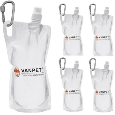 Imagem de VANPET Garrafas de água dobráveis de 1 litro, frascos de plástico sem BPA, sacos de bebida reutilizáveis, garrafa de água dobrável para viagem, acampamento, caminhada (pacote com 2)