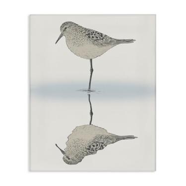 Imagem de Stupell Industries Tranquil Sandpiper Bird Reflection Shoreline de praia rasa, design por Ziwei Li