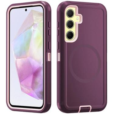 Imagem de Asuwish Capa de celular para Samsung Galaxy A35 5G com protetor de tela de vidro temperado Capa magnética híbrida à prova de choque à prova de quedas acessórios resistentes A 35 35A A355G mulheres