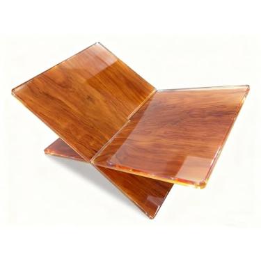 Imagem de Suporte de acrílico para livros – suporte aberto para leitura, bíblia, livro de receitas, revistas, livros didáticos, suporte de receitas (padrão de grão de madeira)