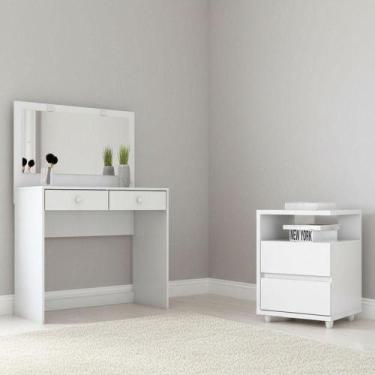 Imagem de Penteadeira Daila Com Led E Mesa De Cabeceira Campeche Ambiente Branco