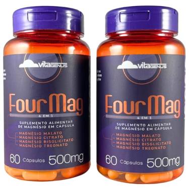 Imagem de Kit 2x Four Mag 4 em 1 Magnésio Malato Citrato Bisglicitato Treonato 60 Cápsulas VitaGenus