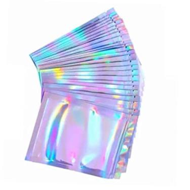 Imagem de Mingzhe 100 PCS Holograma Iridescente Bloqueio Bolsa 9 X 12 Cm Translúcido Auto Vedante Sacos De Armazenamento Para Jóias Doces