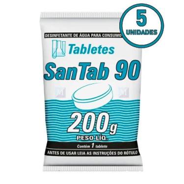 Imagem de Kit com 5 Tabletes Desinfetante De Água Consumo Humano Santab 90 