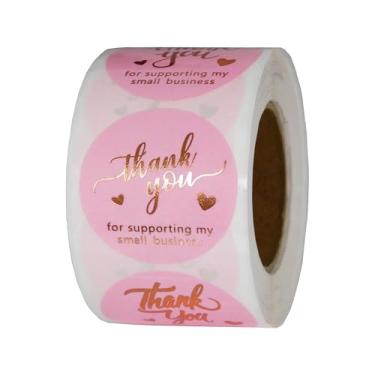 Imagem de 500 adesivos de agradecimento em ouro rosa e rosa de 2,5 cm para pequenas empresas, embalagens de pequenas empresas, adesivos autoadesivos e à prova d'água com belos designs, selos de envelope fortes