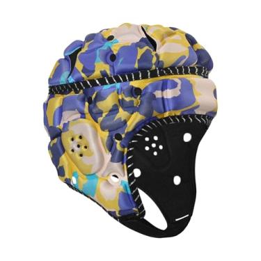 Imagem de Aymzbd Capacete de Rugby Capacete de Futebol Americano Meninos Meninas Boné Esportivo para Jogo de Futebol Americano Chapéu de Goleiro, Azul Amarelo