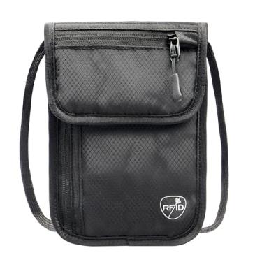Imagem de SUPACOOL Carteira de pescoço, porta-passaporte com bloqueio RFID, bolsa de viagem, bolsa de pescoço oculta para viagens, Preto