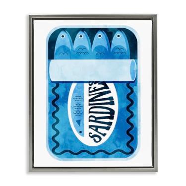 Imagem de Stupell Industries Arte de parede retrô azul sardinha lata preta emoldurada flutuante, design por Daphne Polselli, 21 x 17