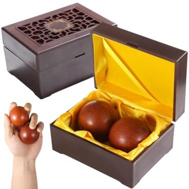 Imagem de 2 bolas de mão de jacarandá para treinamento de força, bolas baoding com estojo de armazenamento, bolas de massagem de 5 cm